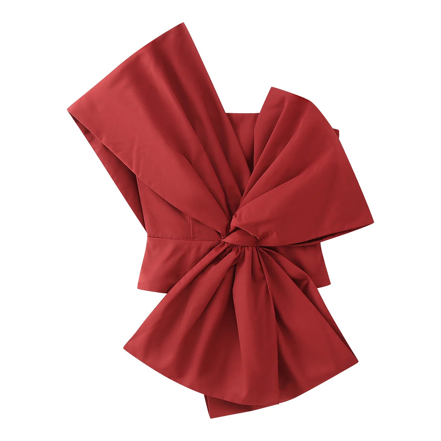 Aiertu  -  Bow Red Chic Top Women Fashion Skew-collar Irregular Casual Bandage Female Tops 2023 Party One-shoulder Shirt Aiertu