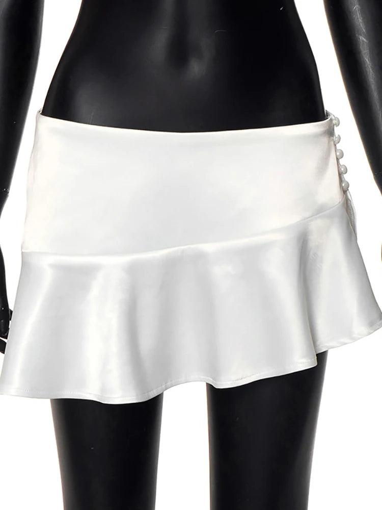 Aiertu  -  Spring New Low Waist Pleated Women Short Skirt White Single Breasted Ruffles Skirt Female Solid Casual Streetwear 2026 Aiertu