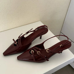 Aiertu  -  Sexy Slingbacks Narrow Band Buckle Strap Pumps Women Pointed Toe Thin Heels Wedding Party Mule Shoes Aiertu