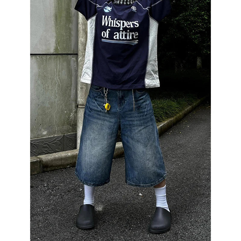 Aiertu  -  Summer Blue Baggy Denim Shorts Women Y2k Vintage 2000s Wide Leg Washed High Waist Streetwear Casual Fashion Loose Trousers Aiertu