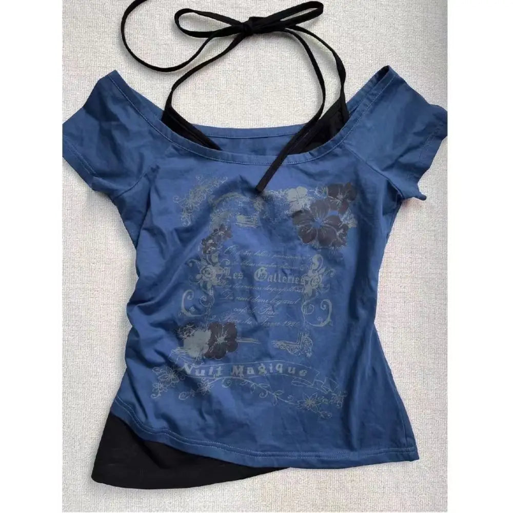 Aiertu  -  Retro Streetwear Y2K Letter Print T-Shirt Women Fashion Street Millennial Trend One Neck Spice Girl Slim Harajuku Casual Top Aiertu