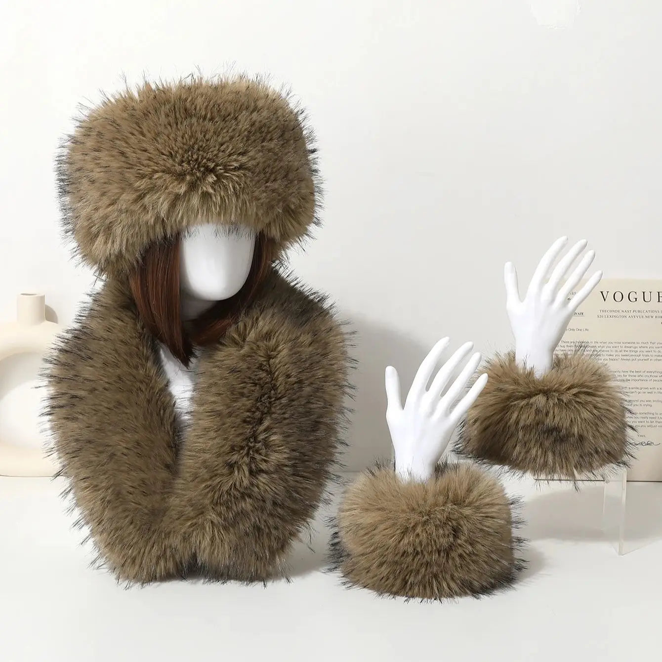 Aiertu  -  3-piece Set of Imitation Fox Fur Headband Hats for Winter Warm Earmuffs for Girls Natural Fluffy Plush Hats Aiertu