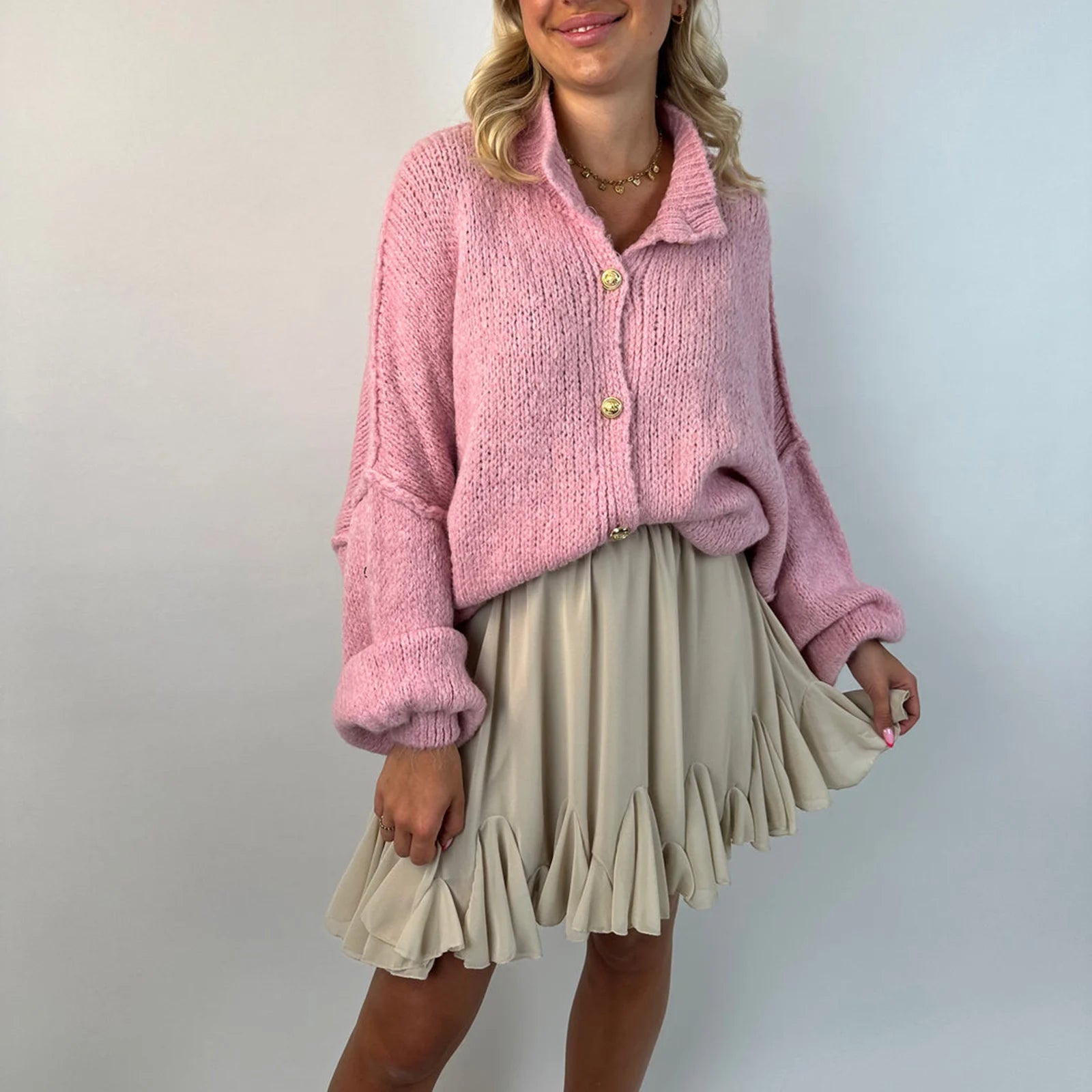Aiertu  -  Womens Y2k Oversized Cardigan Sweaters Long Lantern Sleeve Knit Open Front Button Down Chunky Knitwear Fall Winter Aiertu