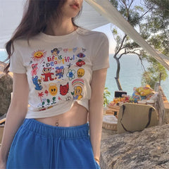 Aiertu  -  Summer Foreign Style Skinny Niche Slim Short T-Shirt Women's Short Sleeve Exposed Navel Pure Desire Wind Aiertu