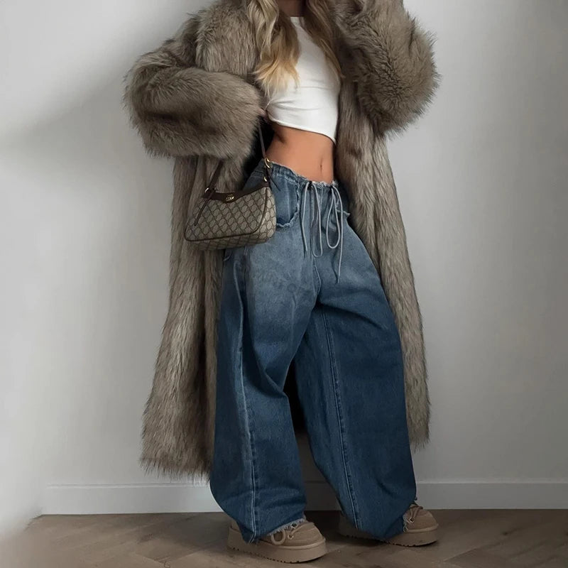Aiertu  -  Luxury Long Faux Fur Coat Women Winter Fluffy Gradient Fluffy Fox Fur Jacket Female Long Trench Coat Plush Furry Overcoat Aiertu