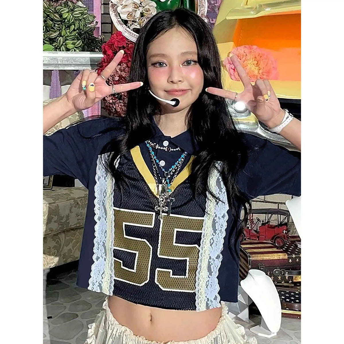 Aiertu  -  Korean POLO Collar Short Sleeved T-shirt for Women Summer New Lace Patchwork Letter Print Spice Girl Casual T Shirt Y2k Top Aiertu