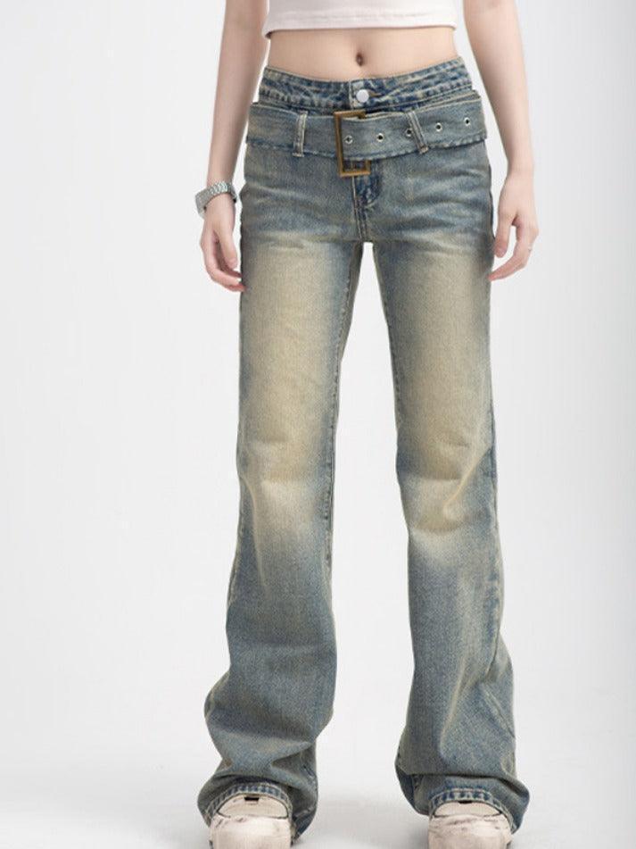Aiertu  -  Street High Waist Straight Mop Flare Jeans Aiertu