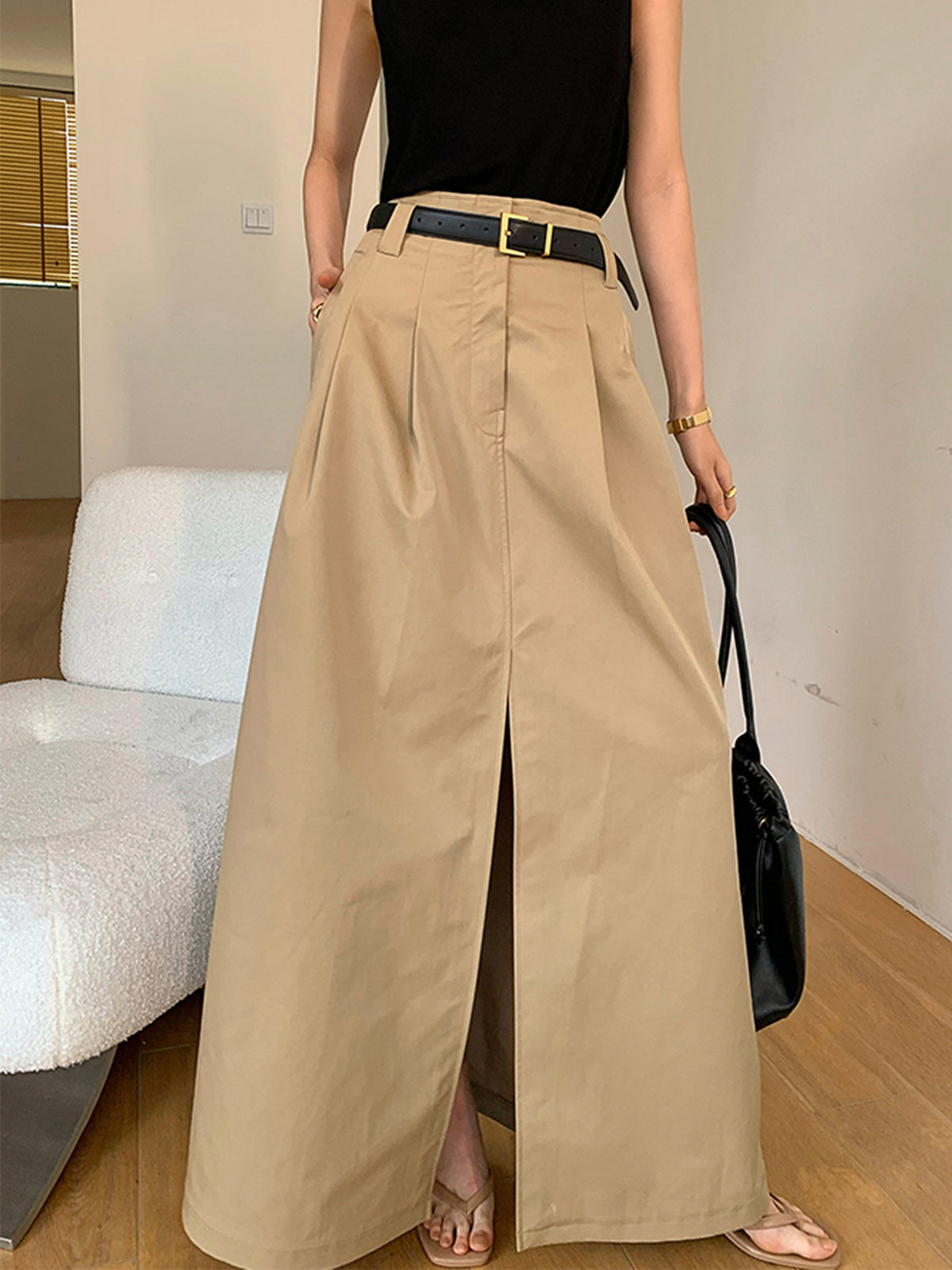 Aiertu  Oversized Cotton Split Maxi Skirt Without Belt shopify