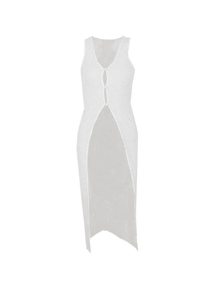 Aiertu  -  Split Button Front Sleeveless Maxi Dress Aiertu
