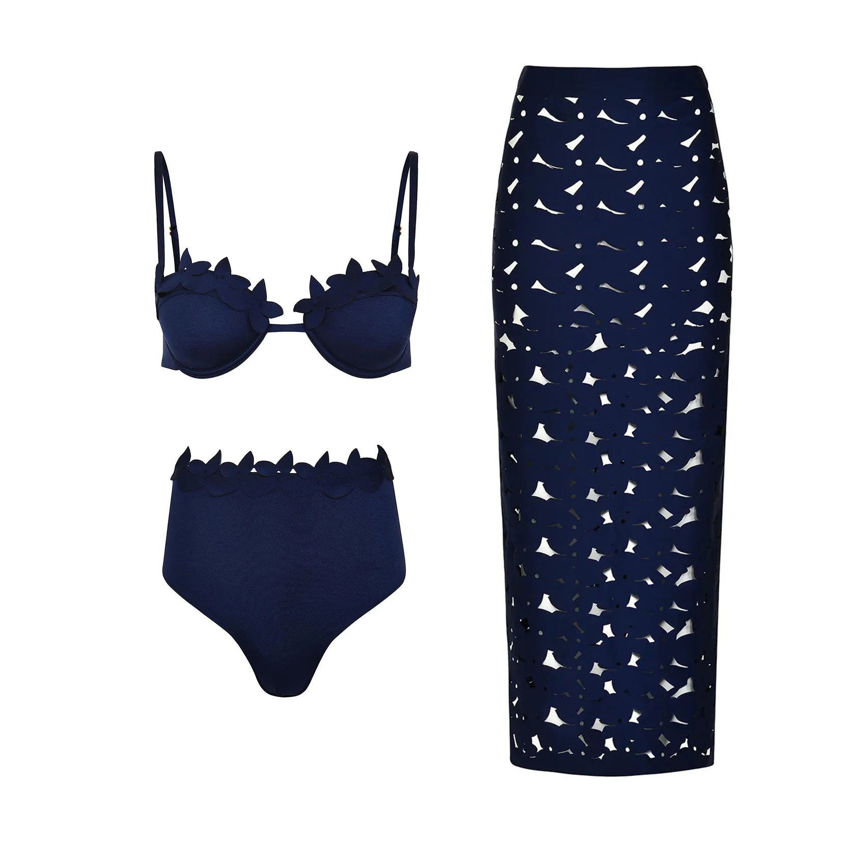 Aiertu  -   3Pcs Laser Cut Swimsuit Women Sexy Bikinis Push Up Bikini Set High Waisted Biquini Female Hollow Swimwear Bathing Suit Beachwear Aiertu