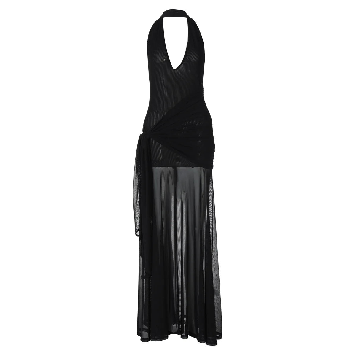 Aiertu  -  Hater Neck Backless Long Dresses See Through Mesh Black Club Dress Women Sexy Summer Clothes 2025 P15-DC35 Aiertu
