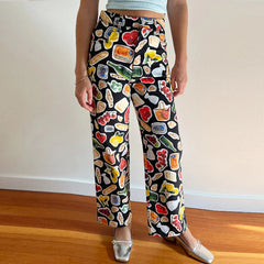 Aiertu  -  Women Fruit Tapas Print Wide Leg Jeans Casual Loose Denim Pants Trousers with Pockets Retro Y2K Aesthetic Pants Streetwear Aiertu
