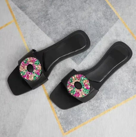 Aiertu  -  Transparent PVC Flat Slippers for Women 2025 Square Toe Outdoor Fashion Cross Design Female Slides Plus Size Summer Beach Shoes Aiertu