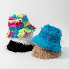Aiertu  -  New Plush Faux Fur Bucket Hats For Women Men Outdoor Warm Panama Hat Female Adjustable Lady Luxury FNashion Party Fisherman Caps Aiertu