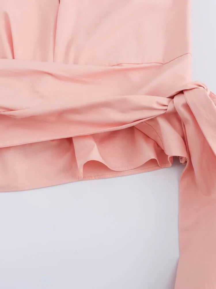 Aiertu  -  Women Sumemr Pleated 2-Pieces Sets Fashion Solid Poplin Blouses Tops and Trousers Female Elegant Street Two Suits Clothing Aiertu