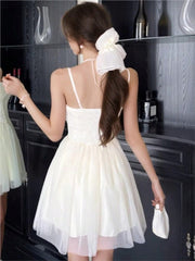 Aiertu  Women Summer Elegant Lace Mesh Strap Princess Dress Korean High Waist A-Line Mini Dresses Birthday Evening Party Chic Ball Gown Aiertu