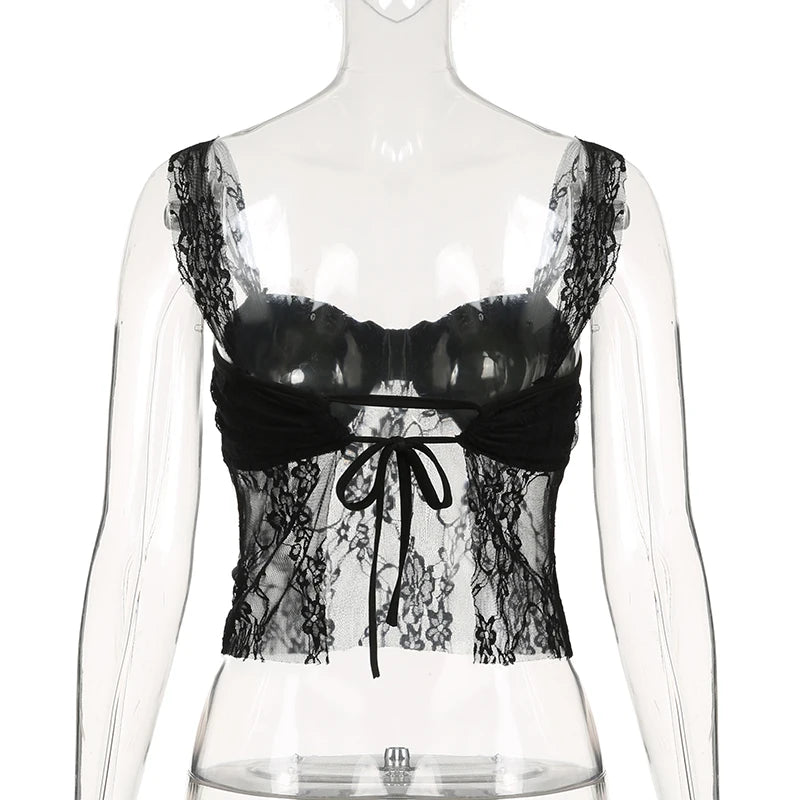 Aiertu  Y2K Lace Camisoles Backless Lace-up Chic Solid Sexy Bustiers Aesthetic 90s Clubwear Cute Korean Backless Outfits Aiertu