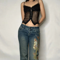 Aiertu  -  Fashion Y2k Pants Cyber Y2k Jeans Emo High Street Spice Retro Butterfly Print Grunge Fairy Jeans Alt Cloth Harajuku Mom Jeans Aiertu
