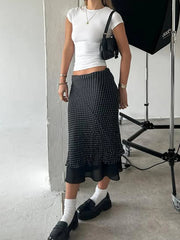 Aiertu  Patchwork Polka Dot Skirt Basic All-match Streetwear Layered Long Straight Skirt Y2K Casual Fashion Outfits Aiertu