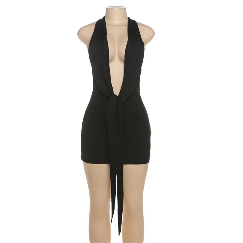 Aiertu  -  Women Backless Sexy Halter Dress Deep V-Neck Tight Bandage Summer Midnight Hottie Clubwear Trend Hipster Bodycon Dresses Aiertu