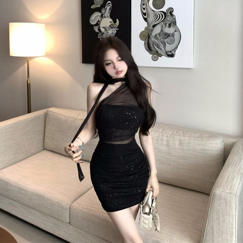 Aiertu  Sexy Women's Mesh Dresses Party Off Shoulder Sequin Female Dress Cotton Clothes Elegant and Pretty Korean Style Chic Harajuku Aiertu