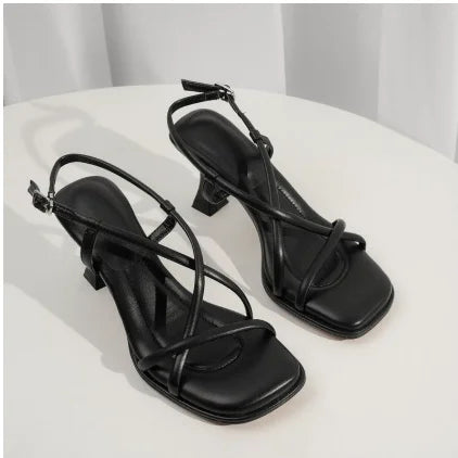 Aiertu  -  Summer New Simple Square Headed Slim Strap Thick Heel Sandals for Women, Straight Toe Open Toe Sandals for Women Aiertu