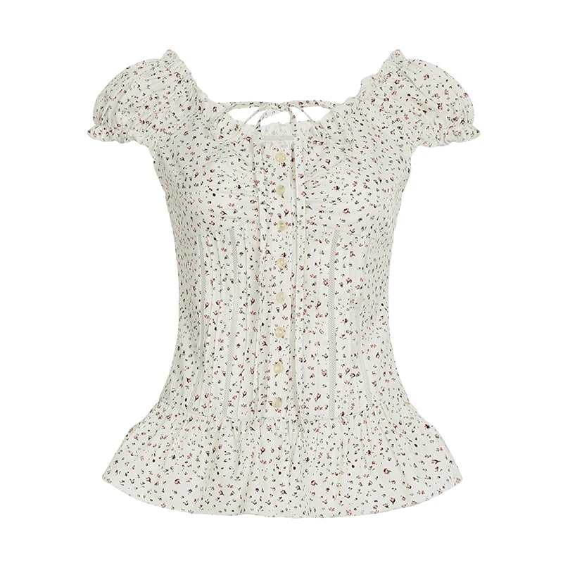 Aiertu  Sweet Floral Print Cute Prairie Chic Women Causal Shirts Summer Fashion Trendy Japan Style Blouses Aiertu