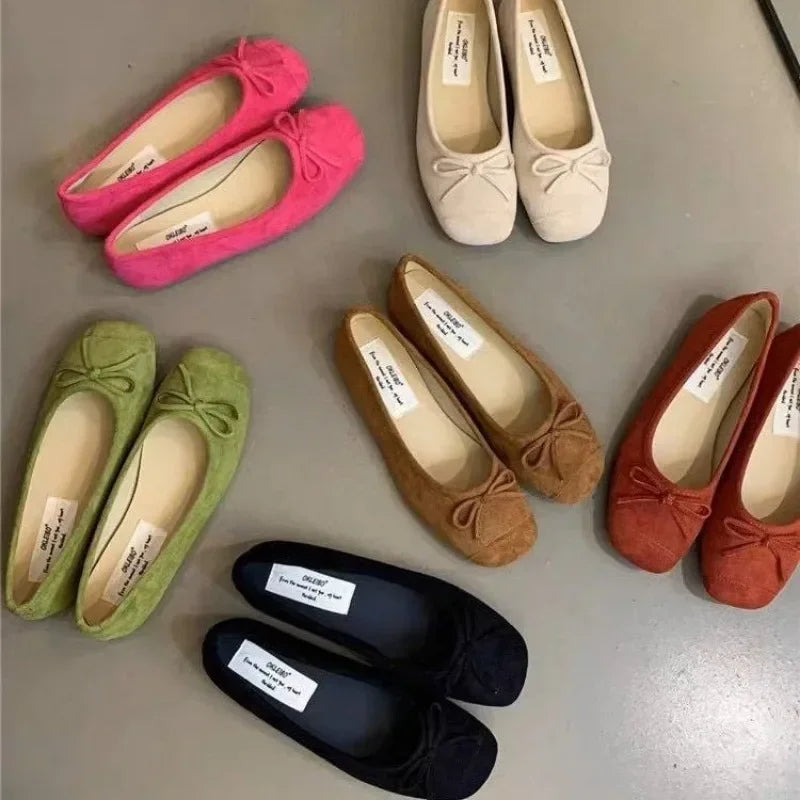 Aiertu  -    Fashion Elegant Velvet Ballerina Shoes Woman Design Shoes Velour Ballet Flats Ladies Retro Round Toe Bowknot Shallow Loafers Aiertu