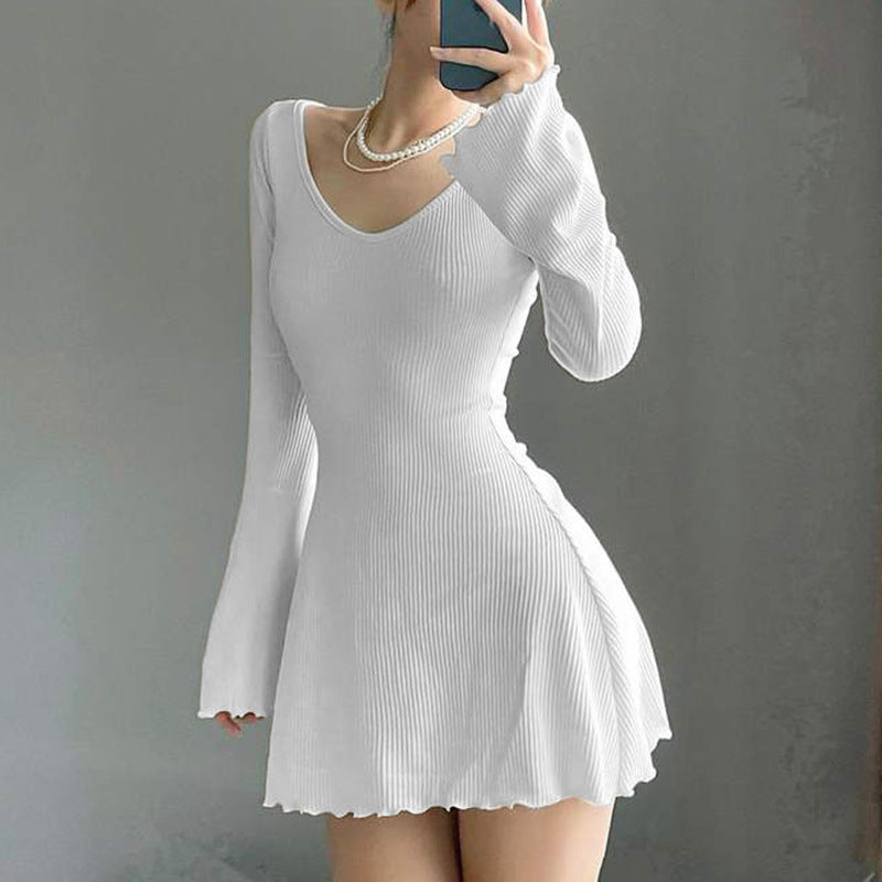 Aiertu - Simple Knitted Long Sleeve Mini Dress Aiertu