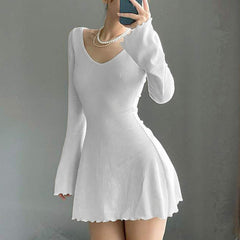 Aiertu - Simple Knitted Long Sleeve Mini Dress Aiertu