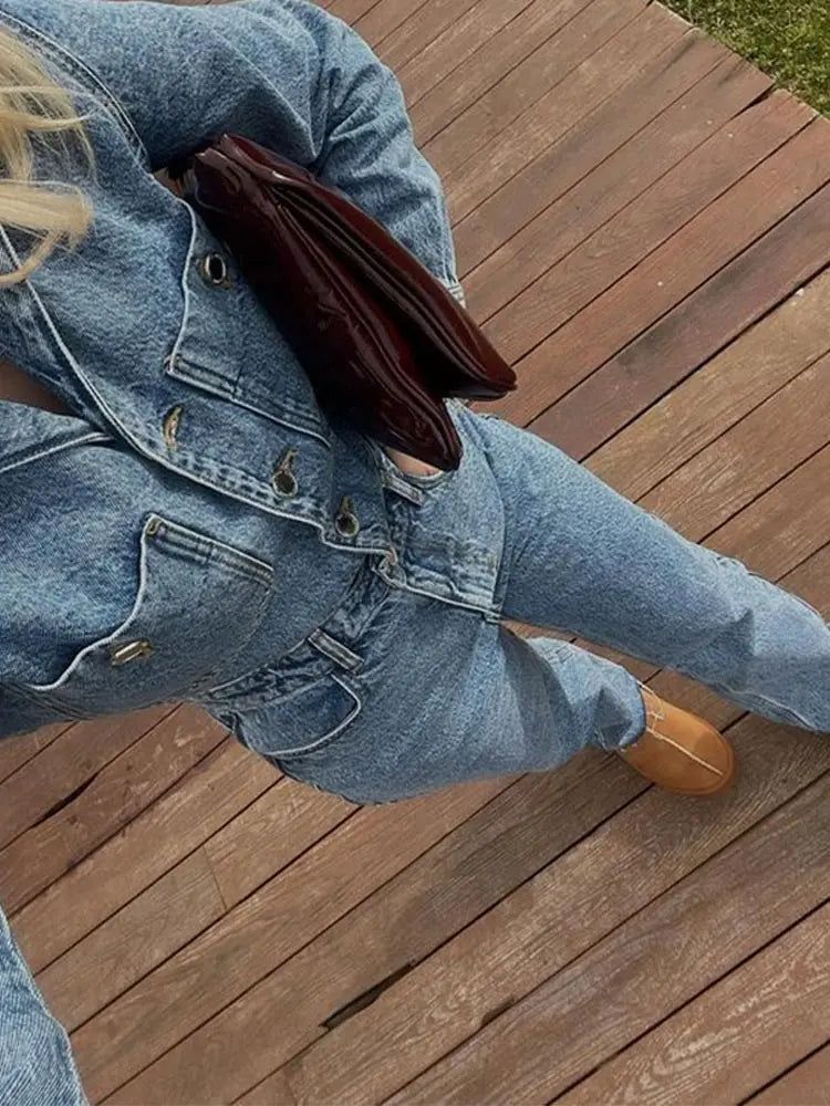 Aiertu  -  Women Y2k Denim Jumpsuit Long Sleeve Elegant Jumpsuits Female Lapel Jeans Overalls Streetwear Summer Office Lady Romper Aiertu