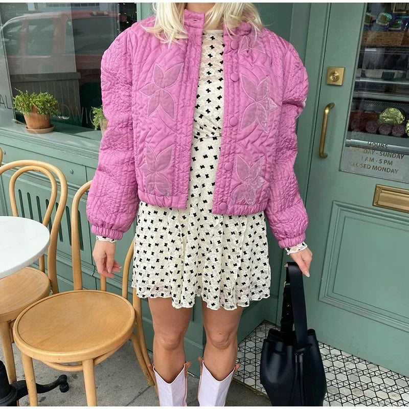 Aiertu  -  casual winter outfits Casual Solid Printed Padded Women Jacket O-neck Full Sleeves Lady Coat 2024 Fashion Autumn Covered Button Female Loose Outwear Aiertu