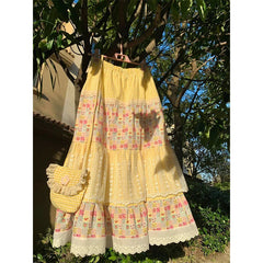 Aiertu  -  Vintage Plaid Midi Skirt Women Japanese Harajuku Print Skirts Summer Y2K Boho Korean Lace Patchwork Casual Design Faldas Aiertu