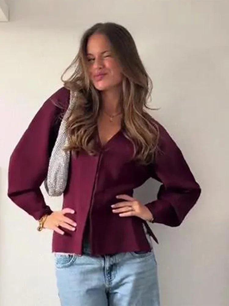 Aiertu  -  Autumn New European Style Women's Temperament V-neck Long-sleeved Shirt A-line Skirt Suit Aiertu