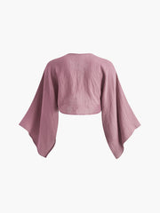 Aiertu  Tie-Front Long Sleeve Cropped Blouse shopify