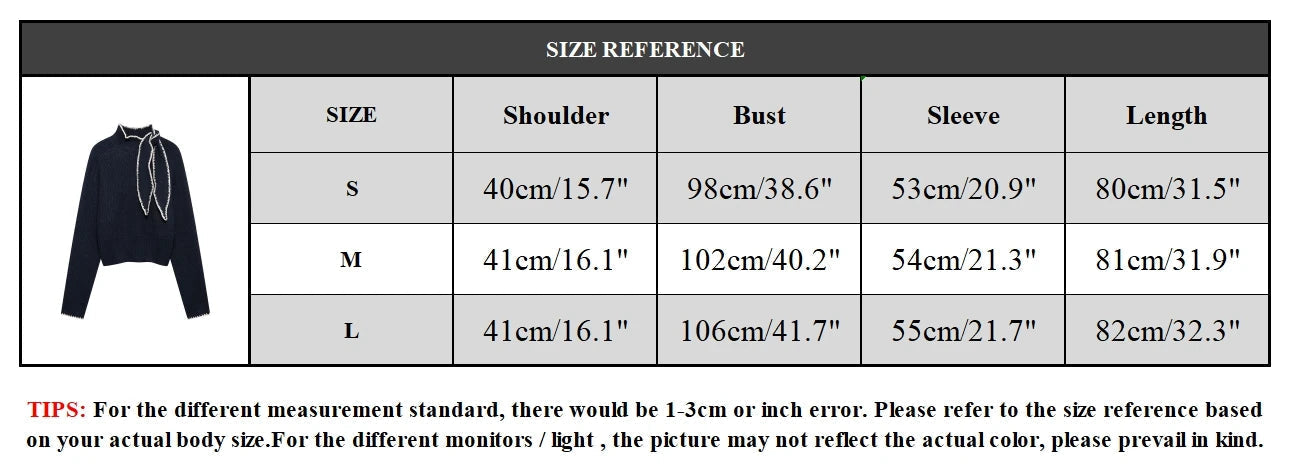 Aiertu  Women Fashion With Bow Black Pullover Knitted Sweater Vintage O-Neck Long Sleeves Female Chic Lady Tops Aiertu