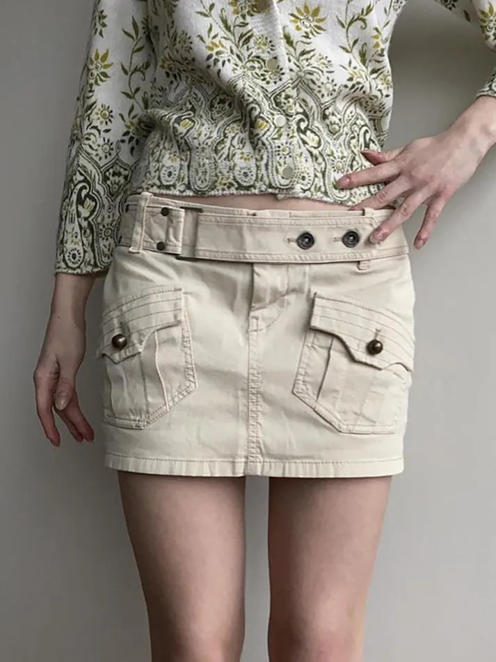 Aiertu  -  Vintage Belted Pocket Cargo Mini Skirt Aiertu