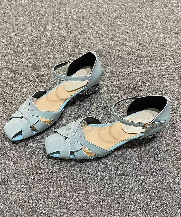 Aiertu  Classy Hollow Out Buckle Strap Flat Sandals Light Blue Aiertu