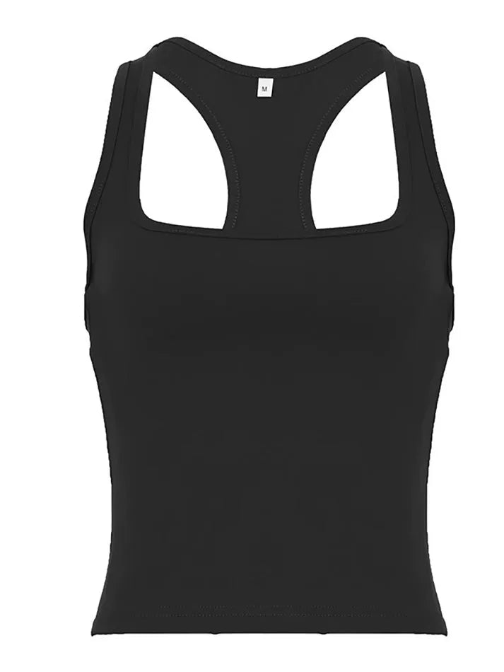 Aiertu  -Simple Solid Slim Fit Square Neck Tank Top aiertu