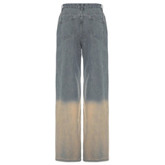 Aiertu  Fashion Gradient Frayed Detail Jeans Women High Street Contrast Color Straight Pants Hip Hop Denim Trousers Clubwear Aiertu