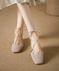 Aiertu  French Mulberry Lace Up Splicing Flats Square Toe Aiertu