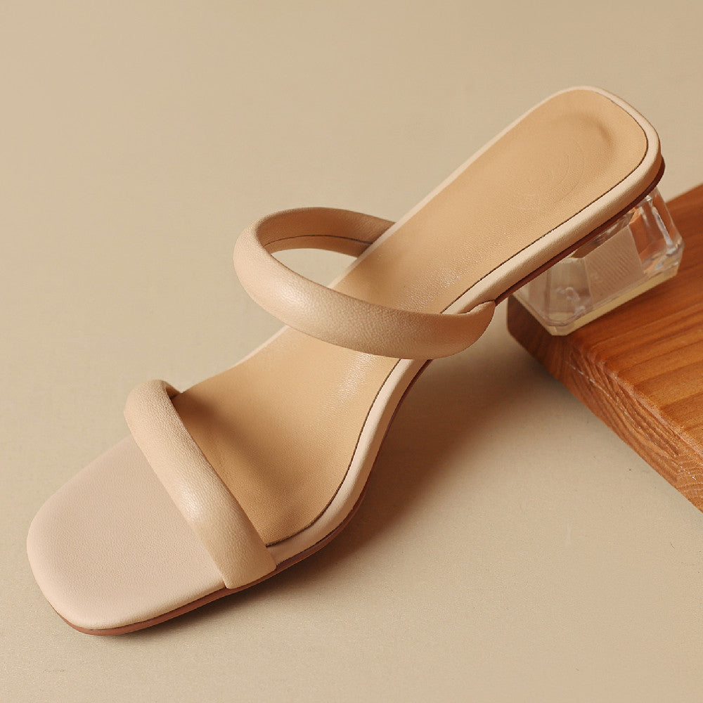 Aiertu  -  Women's genuine leather narrow band slip-on 4cm thick low heel sandals elegant ladies summer low heels slides shoes for women 42 Aiertu