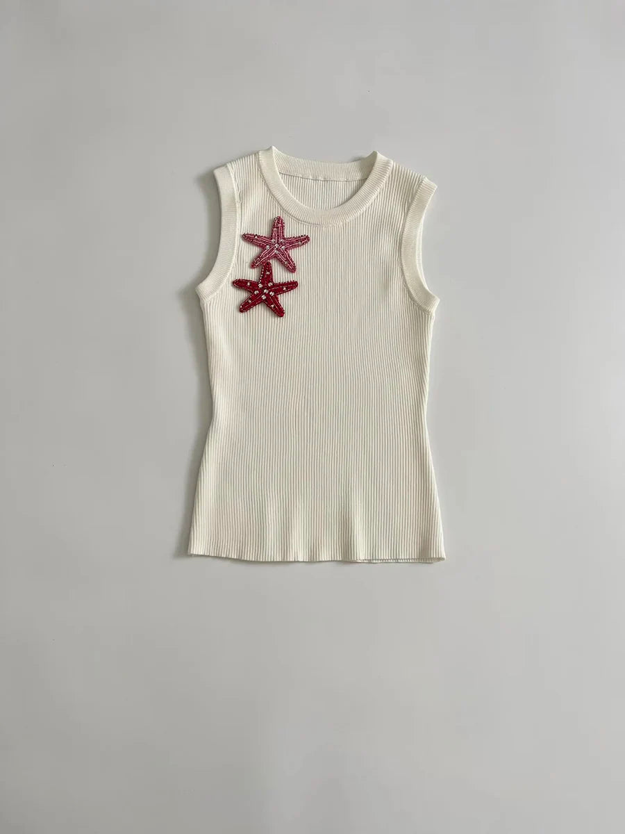 Aiertu  -  Hit Color Spliced 3D Starfish Vest for Women O Neck Sleeveless Slimming American Hot Girl Tank Top Female New Style Aiertu