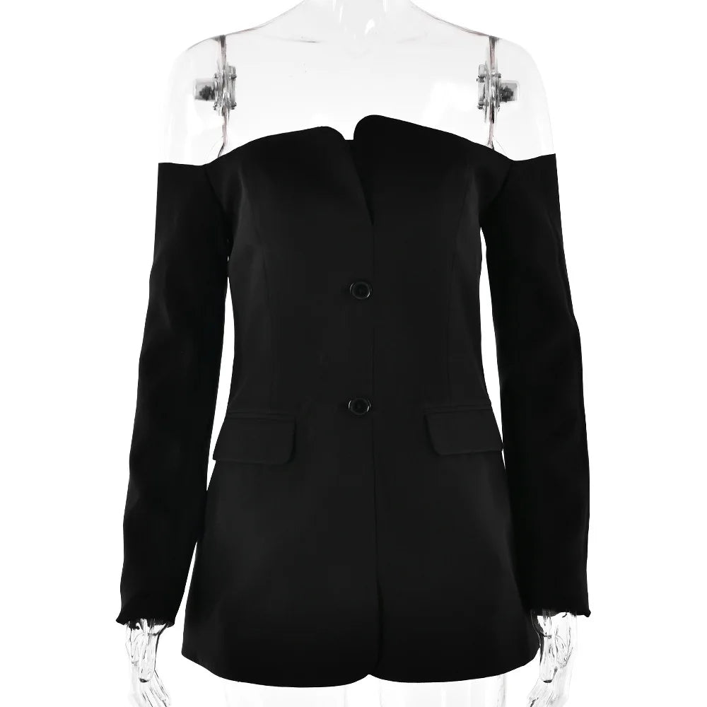 Aiertu  -  2026 Fashion Slash Neck Long Sleeve Mini Party Dress Women's Elegant Chic Single Breasted Slim Short Blazer Dresses High Street Aiertu