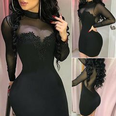 Aiertu Sexy Women Bandage Bodycon Mini Dresses Transparent Strapless Party Female Elegant Mini Dress Chiffon Female Black Vestidos Aiertu