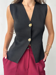 Aiertu  -  V Neck Button Knit Vest For Women 2025 Sleeveless Casual Street Solid Cardigan Tank Top Femme Vintage Basic Vest Female Aiertu
