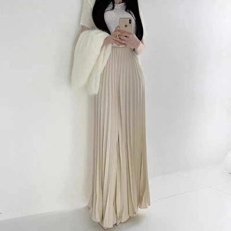 Aiertu Brand Spring Clothes Women Autumn Fashion Casual Office Lady Pleated Skirt Women New Hight Waist Solid Long Skirt Aiertu