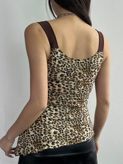 Aiertu - summer inspo Contrast Patchwork Leopard Print Slim Asymmetrical Tank Vest Female V Neck Y2K Summer Camisole Tops Aiertu