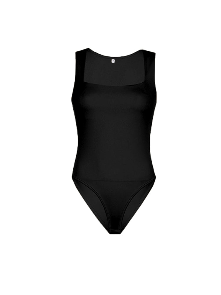 Aiertu - summer inspo Black Solid Basic Skinny Square Collar Sleeveless Bodysuit Women Aiertu