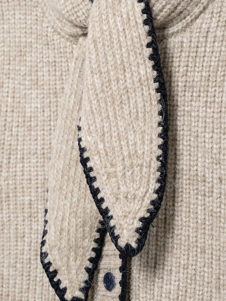 Aiertu  Women Fashion Khaki Single Breasted Knitted Vest Tank Tops Vintage Bowed Neck Sleeveless Female Chic Lady Top Aiertu